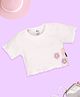 Kiddopanti Cotton Knit Half Sleeves Rib Crop Tee With 3D Flower Crochet Applique - White
