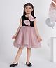 Ministitch Net Woven Sleeveless Sequence Body with Contrast Flare & Bow Party Frock - Beige