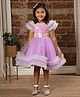 Ministitch Net Woven Frilled Cap Sleeves and Sequin Body Party Dress- Purple