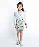 Ministitch Cotton Woven Three Fourth Sleeves Floral  Embroidered Blazer with Abstract Printed Top and Shorts Co Ords Set - Light Green