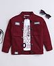 Ministitch Denim Woven Solid Jacket with Badges & Printed T-Shirt - Maroon