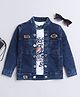 Ministitch Denim Woven Solid Jacket with Patches & Printed T-Shirt - Navy