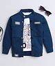 Ministitch Denim Woven Solid Jacket with Patches & Printed T-Shirt - Blue