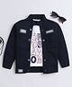Ministitch Denim Woven Full Sleeves Solid Denim Jacket With Text Printed Tank T-Shirt - Navy Blue