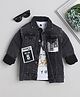 Ministitch Denim Woven Full Sleeves Text Printed Jacket With  T-Shirt - Black