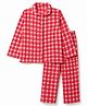 Kanvin Knit Full Sleeves Co-Ords Shirt & Pyjama Winter Wear Night Suit with Block Print - Red