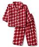 Kanvin Knit Full Sleeves Co-Ords Shirt & Pyjama Winter Wear Night Suit with Floral Design - Maroon
