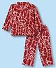 Kanvin Knit Full Sleeves Co-Ords Shirt & Pyjama Winter Wear Night Suit with Abstract Print - Maroon