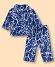 Kanvin Knit Full Sleeves Co-Ords Shirt & Pyjama Winter Wear Night Suit with Abstract Print - Navy Blue