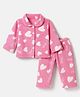 Kanvin Knit Full Sleeves Co-Ords Shirt & Pyjama Winter Wear Night Suit with Heart Print - Pink