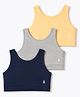 Pine Kids Cotton Lycra Knit Sleeveless Sports Bra with Brand Logo Print Assorted Pack of 3 - Yellow Grey & Blue