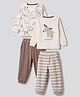 Bonfino Cotton Elastane Knit Drop Needle Structure Fabric Full Sleeves T-Shirt & Yarn Dyed Pyjama Night Suit with Animal Print Pack of 2 - Beige & Brown