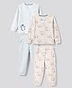 Bonfino Cotton Elastane Knit Drop Needle Structure Fabric Full Sleeves Co-Ords T-Shirt & Pyjama Night Suit with Bear Print Pack of 2 - Beige & Sky Blue