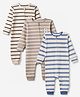 Bonfino Cotton Elastane Knit Drop Needle Structure Fabric Yarn Dyed Striped Full Sleeves Rompers and Pack of 3 - Peach Tan White