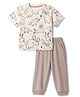 Bonfino Cotton Elastane Knit Drop Shoulder Half Sleeves Oversized T-Shirt and Joggers Set With Animal Print - Light Pink