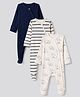 Bonfino Cotton Elastane Knit Drop Needle Structure Fabric & Yarn Dyed Full Sleeves Striped Sleep Suit with Polar Bear Print Pack of 3 - Navy Blue Beige & White