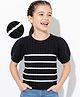 Arias Knit Half Sleeves Striped Winter Top - Black