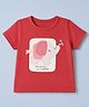 Babyoye 100% Cotton Single Jersey Knit T-Shirt with Half Sleeves and Elephant Patch in Red