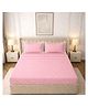 Morado Premium Glace Cotton Double Flat Bedsheet with 2 Pillow Covers | White & Pink Check | Soft & Breathable | Lace Border Pillow Covers | 90x100 Inches