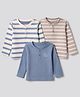 Bonfino Cotton Knit Full Sleeves Regular Round Neck Henley T-Shirts With Solid And Stripes Print Pack Of 3 - Blue & Beige
