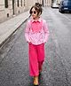 Ollington ST. Poplin Woven Full Sleeves Striped Shirt Top & Twill Culottes- Pink