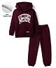 Primo Gino Cotton Brushed Terry Knit Full Sleeves Drop Shoulder Oversized High Neck Winter Wear Hoodie & Jogger Set With Text Print - Maroon