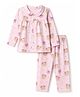 Babyhug Cotton Knit Full Sleeves Front Open Shirt & Pyjama Night Suit with Teddy Bear Print - Pink