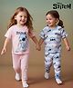 Bonfino Disney Single Jersey Knit Half Sleeves T-Shirt & Pyjama Night Suit with Stitch Graphic Pack of 2 - Pink & Blue