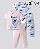 Bonfino Disney Single Jersey Knit Half Sleeves Striped Co-Ords T-Shirt & Pyjama Night Suit with Stitch Graphic Pack of 2 - Pink & Blue