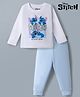 Bonfino Disney 100% Cotton Knit Full Sleeves T-Shirt & Pyjama Night Suit With Stitch Graphic - Light Blue