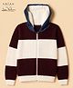 Arias Knit Full Sleeves Front Open Hooded Sweater with Color Block Design - White