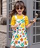 OLLINGTON ST. Cotton Knit Floral Printed Frock with  Half Sleeves Textured Inner Tee - White & Yellow