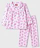 Babyhug Cotton Knit Full Sleeves Front Open Co-Ords Top & Pajama Night Suit Floral Print - White & Pink