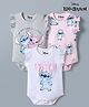 Bonfino Disney Interlock Knit Frill Detailing Half Sleeves Onesies With Lilo Stitch Graphic Pack of 3 - White Grey & Pink