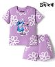 Bonfino Disney Single Jersey Knit Half Sleeves Co-Ords T-Shirt & Shorts Night Suit with Stitch Angel & Floral Print - Lavender