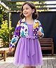 OLLINGTON ST. Woven Full Sleeves Floral Printed Jacket & Frock With Bow Applique - Purple