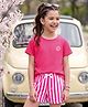 Pine Kids Cotton Knit Half Sleeves T-Shirt & Striped Shorts Night Suit With Text Print - Pink