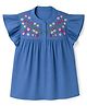 Pine Kids Woven Half Frill Sleeves Floral Embroidered Top - Blue