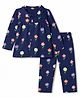 Babyhug Cotton Knit Full Sleeves Front Open Shirt & Pyjama Night Suit with Floral Print - Navy Blue