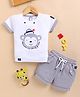 OLY KIDS Cotton Knit Half Sleeves Monkey Patch Detailed Tee & Shorts - Grey