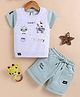 OLY KIDS Cotton Knit Half Sleeves Animals Printed Tee & Shorts - Green