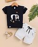 OLY KIDS Cotton Knit Half Sleeves Dog Embroidered Tee & Shorts - Black