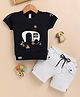 OLY KIDS Cotton Knit Half Sleeves Dog Embroidered Tee & Shorts - Navy Blue