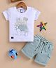 OLY KIDS Cotton Knit Half Sleeves Teddy Embroidered Tee & Shorts - Green