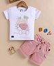 OLY KIDS Cotton Knit Half Sleeves Teddy Embroidered Tee & Shorts - Peach