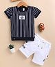 OLY KIDS Cotton Knit Half Sleeves Striped Tee & Shorts - Blue