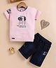 OLY KIDS Cotton Knit Half Sleeves Abstract Printed Tee & Shorts - Pink