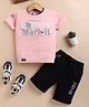 OLY KIDS Cotton Knit Half Sleeves Culture Mark R Text Printed Tee & Shorts - Peach