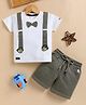 OLY KIDS Cotton Knit Half Sleeves Animal & Bow Applique Detailed Tee & Shorts - Grey