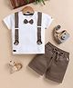 OLY KIDS Cotton Knit Half Sleeves Animal & Bow Applique Detailed Tee & Shorts - Brown